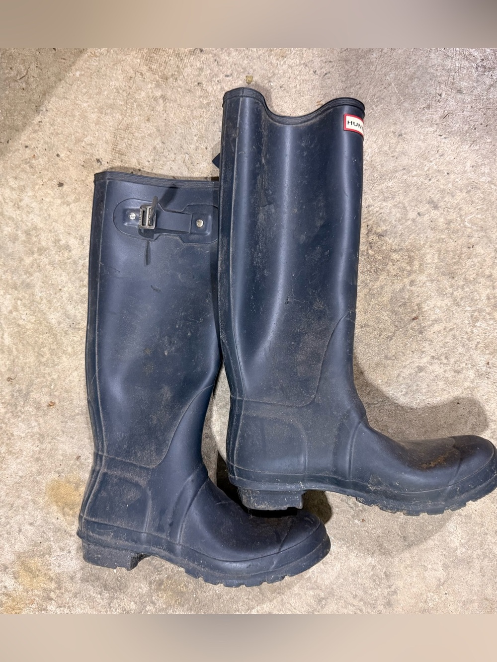 Hunter Navy Blue Size 9 Women’s Tall Rubber Rain Boots with Adjustable Strap $50